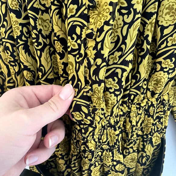 NICHOLAS Abbey Ruffled Printed Crepe Mini Dress In Mustard Yellow w/ Belt SZ 0 - Picture 6 of 16